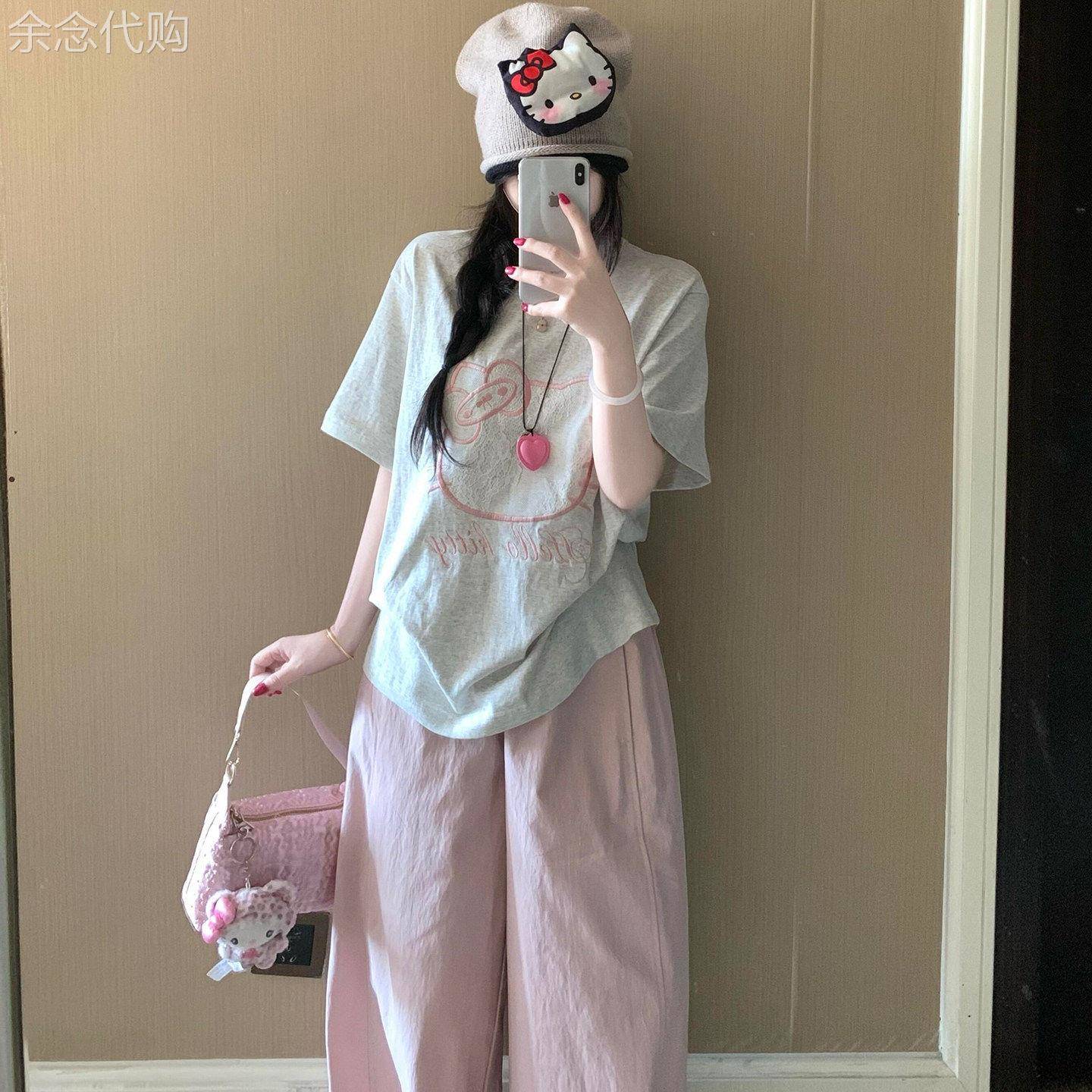 甜美减龄休闲运动套装女夏新款韩系显瘦宽松短袖阔腿裤时尚两件套