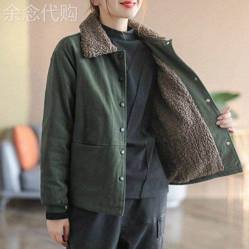羊羔绒外套女秋冬2026新款宽松显瘦大尺码胖mm复古休闲夹棉加厚上