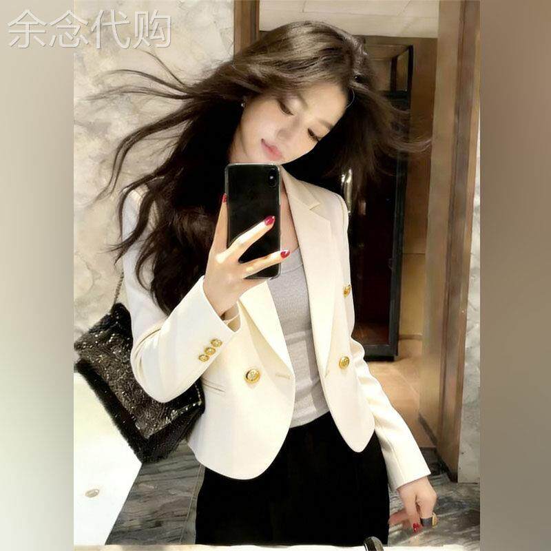 潮牌小香风短款西装外套女2026春秋新款双排扣小个子百搭休闲外套