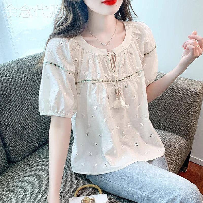 法式雪纺衬衫女夏季薄款2025新款宽松遮肚减龄洋气小衫泡泡袖上衣