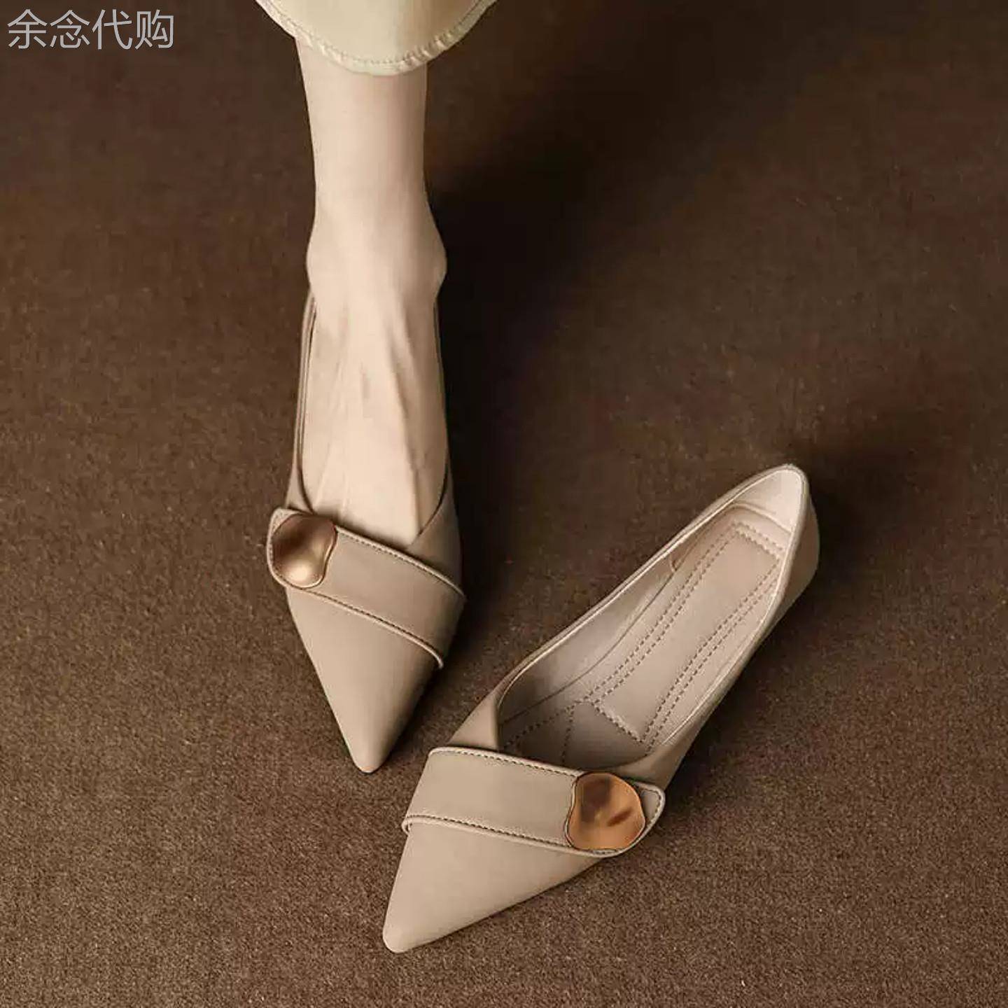 真皮法式内增高单鞋女夏季2026新款尖头浅口小皮鞋软底平底瓢鞋子