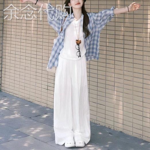 宽松休闲格子衬衫上衣女2026年夏季新款欧货外套休闲内搭背心长袖