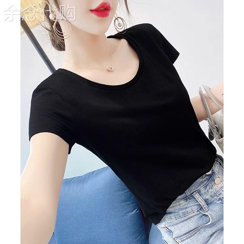 高端短袖t恤女圆领纯棉2026新款夏季百搭显瘦体恤正肩紧身上衣薄