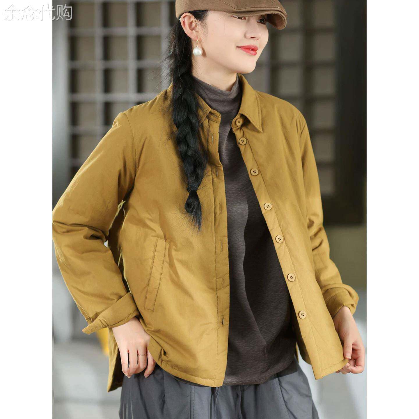 复古纯棉加厚翻领棉服女秋冬2026年新款新款棉衣宽松保暖夹棉外套