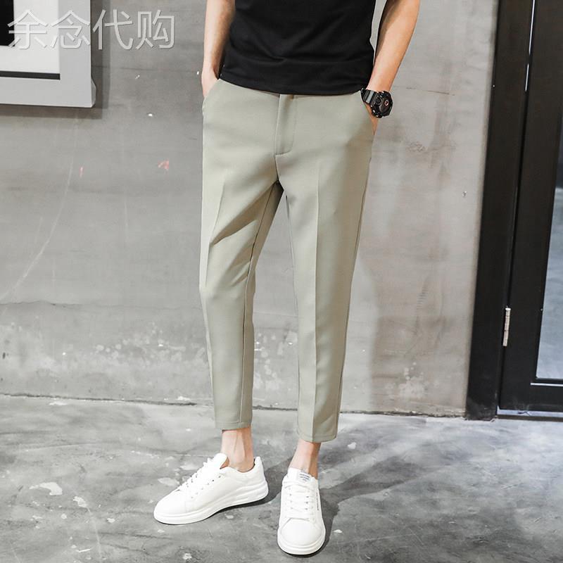 潮牌夏季九分休闲裤男士韩版潮流ins直筒修身西裤大尺码百搭烟管