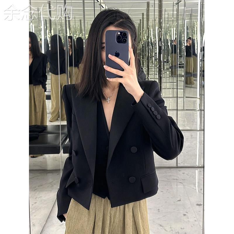 黑色气质ol炸街短款小西服女春秋欧货名媛显瘦百搭设计感西装外套