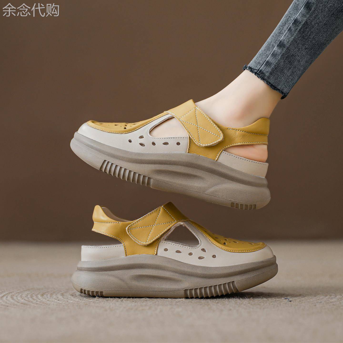 BAJEET/西班牙 清凉如名 复古凉鞋女新款拼色厚底凉鞋一脚蹬凉鞋