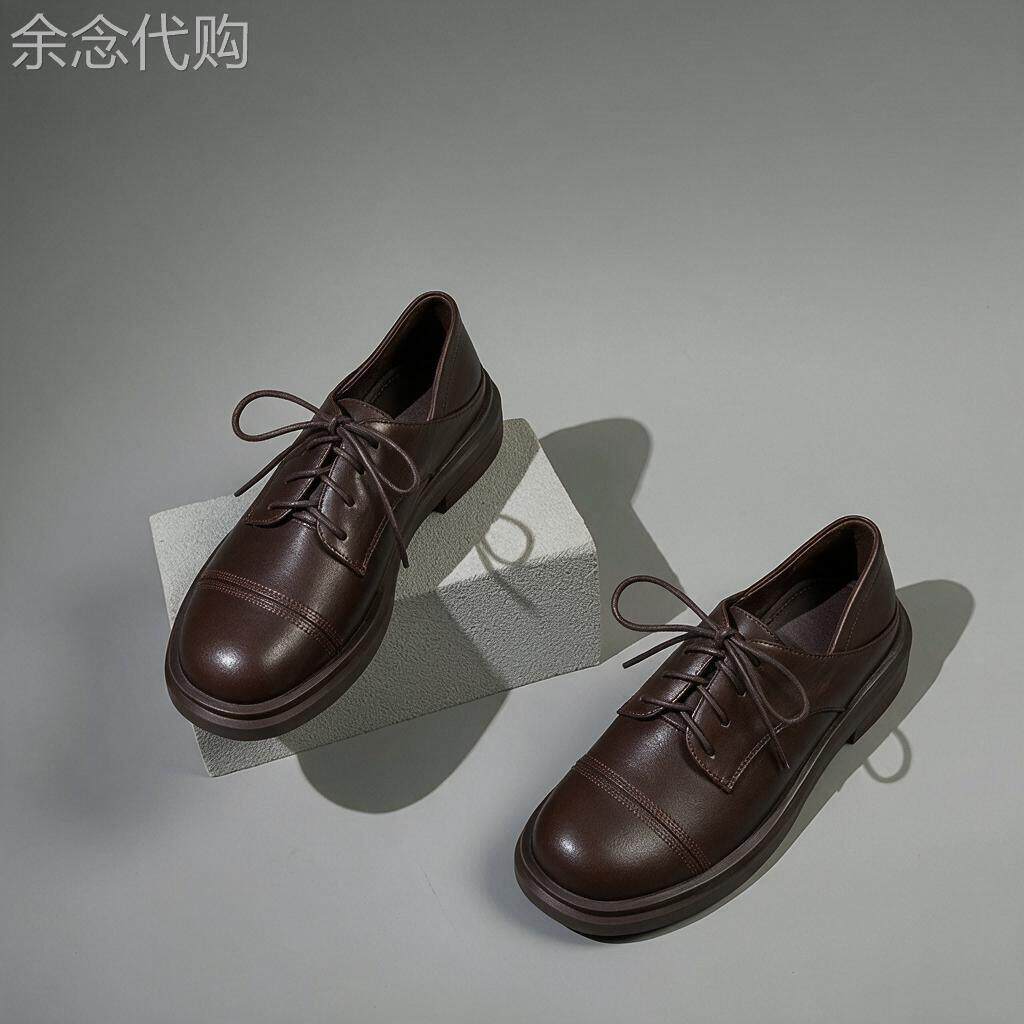 轻奢软牛皮乐福鞋女2026春秋季新款百搭单鞋平底系带英伦风小皮鞋