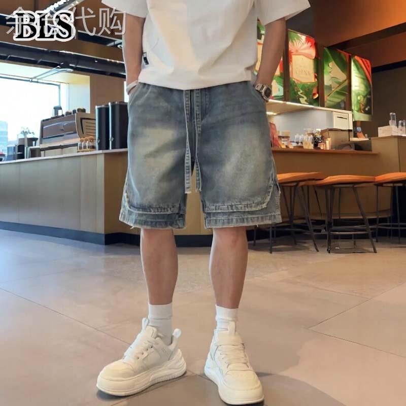 高端水洗牛仔短裤男款夏季2026新款做旧磨破宽松休闲工作服五分裤图片