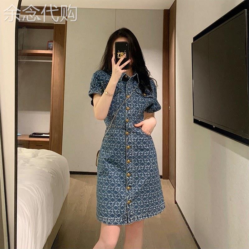 牛仔洋装女夏季欧货高腰a字胖mm遮肚藏肉裙子法式小香风衬衫裙