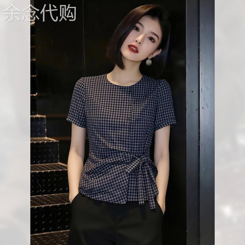 别致独特格子蝴蝶结短袖衬衫女装夏季2026年新款漂亮时尚短衬衫上