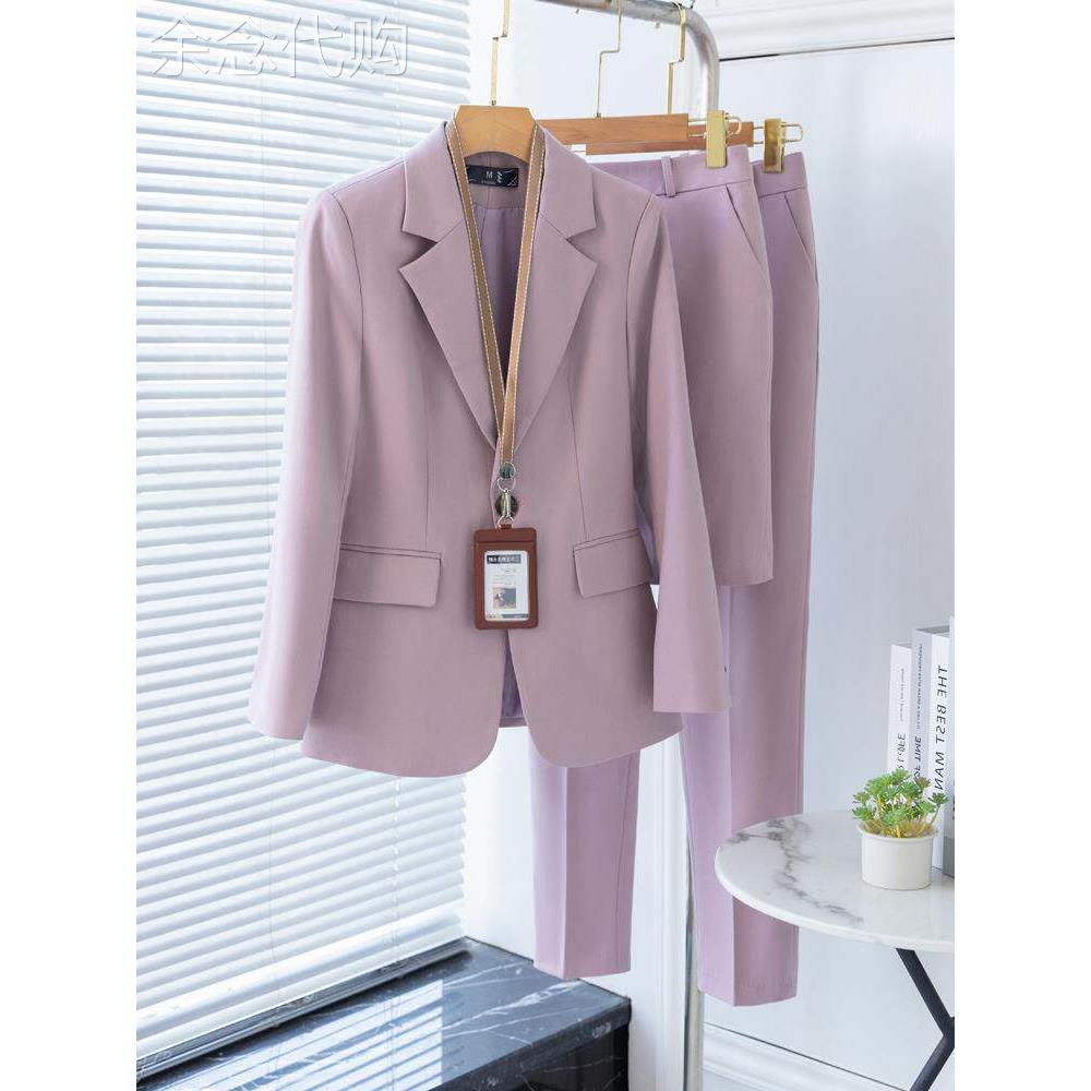 韩国粉色西装套装女春秋高级感职业正装气质女神范高端西服两件套