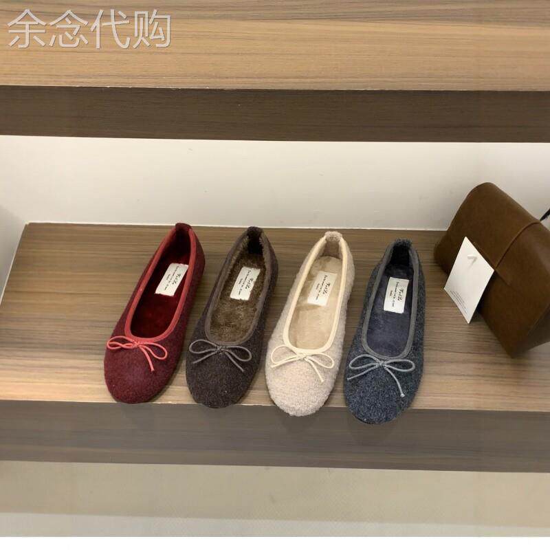 潮牌平底一脚蹬毛毛鞋女秋冬外穿蝴蝶结温柔晚风保暖加绒棉瓢鞋子