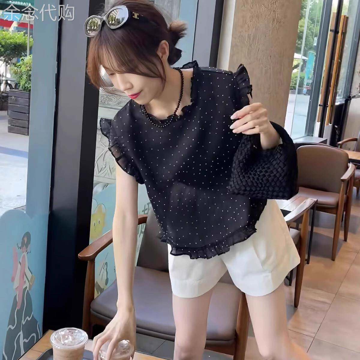 黑色波点雪纺衬衫女夏季薄款2026新款高级感减龄洋气法式无袖上衣