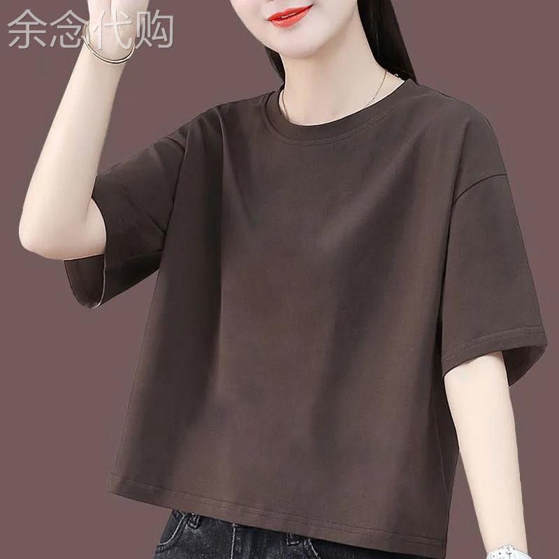 简约纯色圆领短袖T恤女2026夏季新款欧货宽松显瘦短款半袖上衣潮