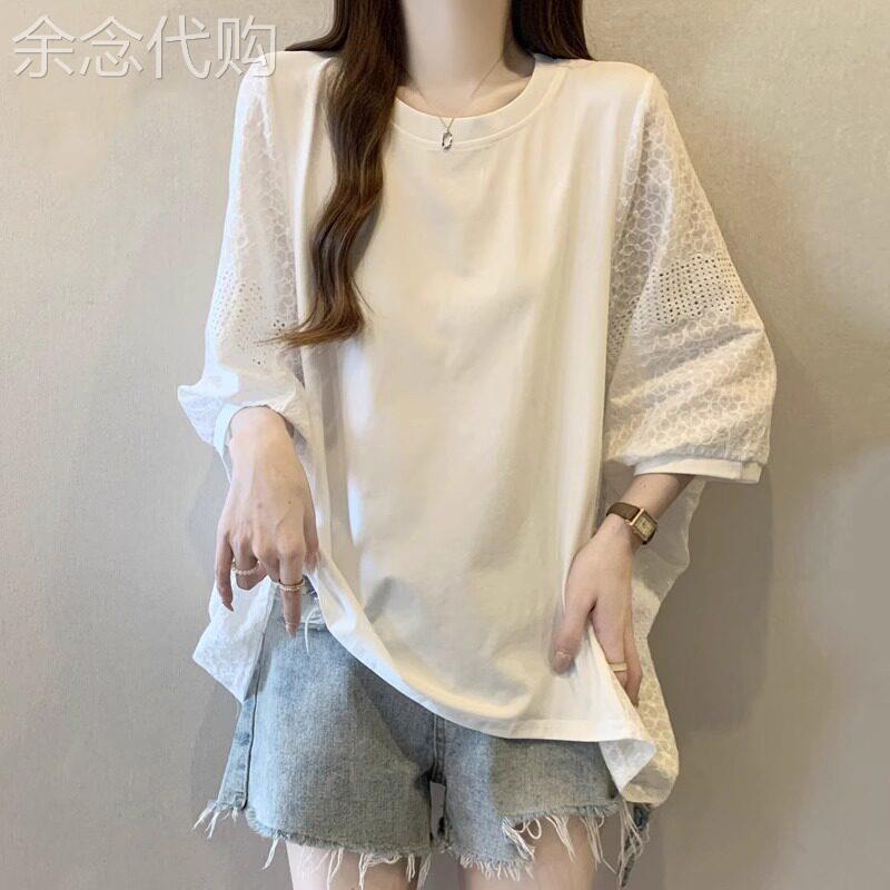 正肩蝙蝠袖宽松遮肚上衣女夏季2026新款大尺码休闲设计感短袖T恤