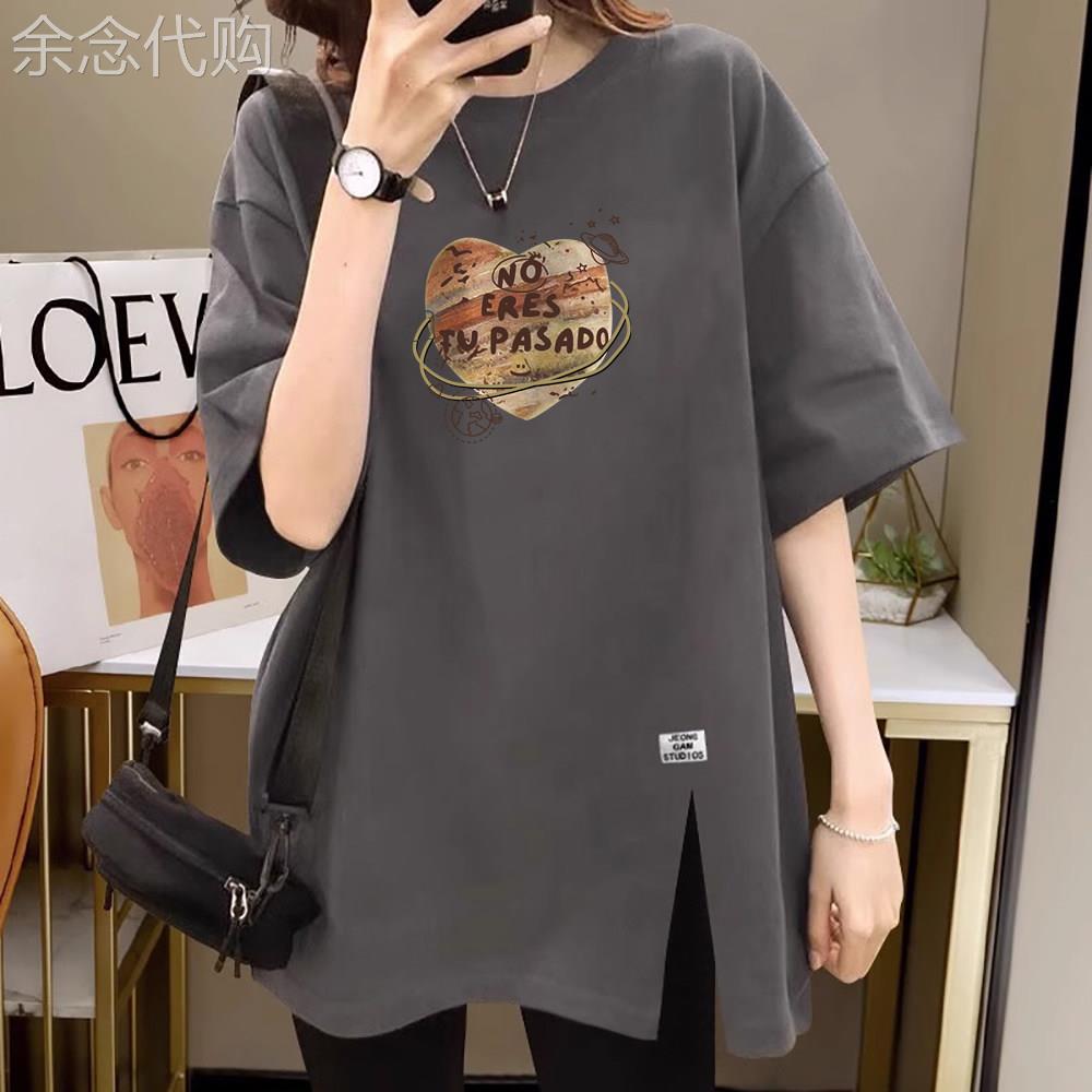 欧洲站短袖t恤女中长版遮屁股2026年夏季新款宽松韩版开叉T恤潮