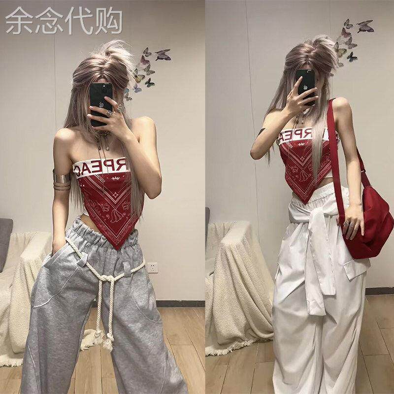 三角方巾丝巾抹胸上衣外穿纯欲风红色吊带背心女内搭夏季辣妹穿搭