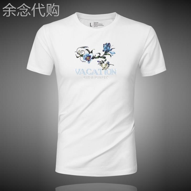 香港潮牌圆领短袖t恤男莫代尔上衣服夏季白色半袖圆领休闲体恤衫