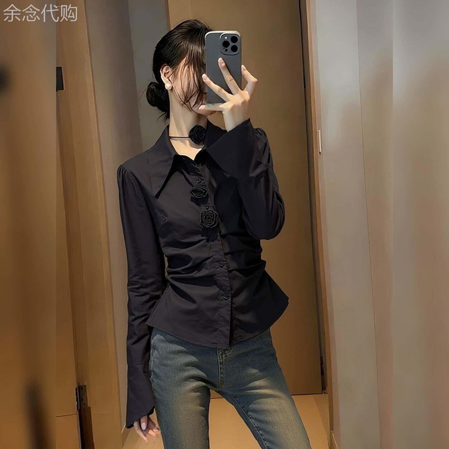 法式黑色修身显瘦通勤气质衬衫春季新款别致百搭高级设计感上衣女
