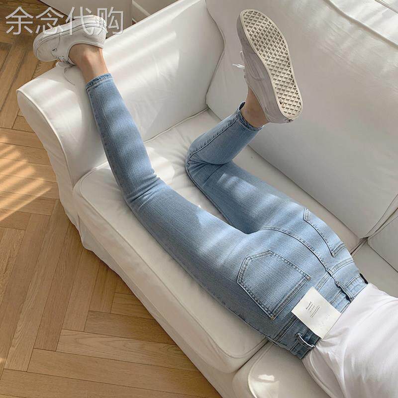 浅色小脚牛仔裤女秋冬2025年新款高腰小个子紧身弹力九分铅笔裤子