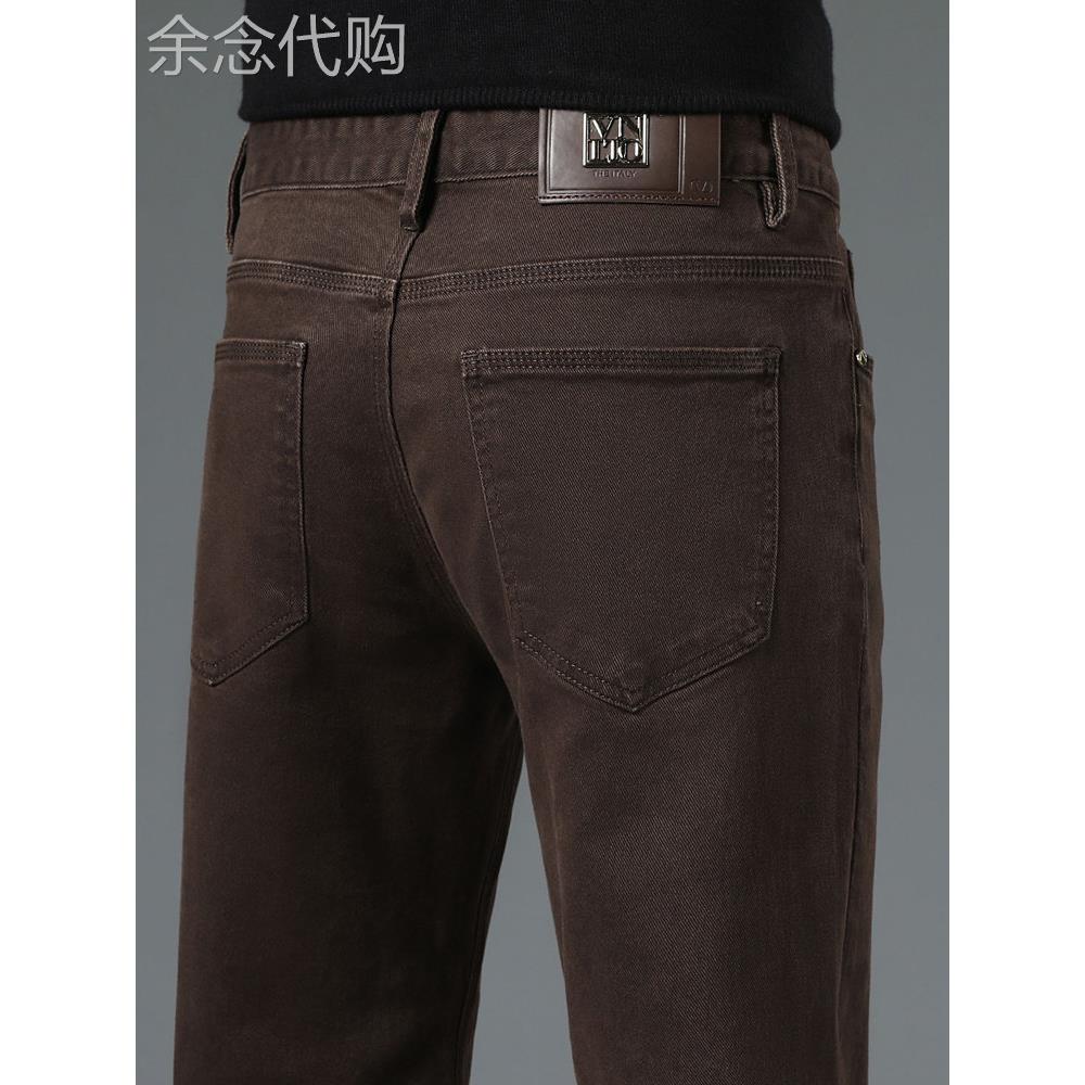 香港纯棉咖啡色牛仔裤男春秋款直筒修身2025新款弹力休闲长裤子厚