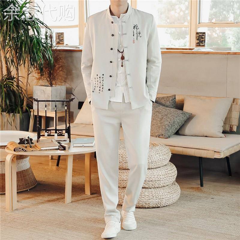 新中式唐装西服套装男春秋季新款中山装百搭修身帅气男士西装国风