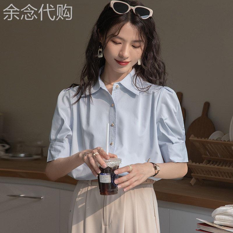 法式短袖衬衫女夏季薄款2026年新款设计感小众职业通勤泡泡袖上衣