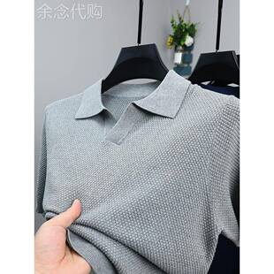 高端菠萝图案短袖t恤男士2025夏季新款翻领透气男士针织半袖上衣