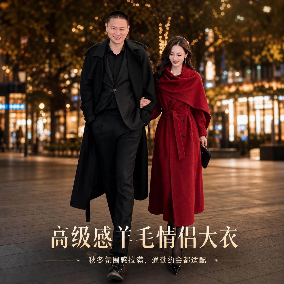 酒红色毛呢外套女2026秋冬新款韩版羊毛围巾领双面呢大衣女中长款