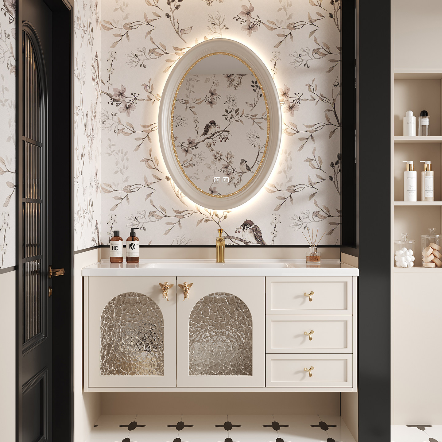 法式轻奢橡木浴室柜组合卫生间陶瓷一体盆洗漱台洗手池洗脸盆套装