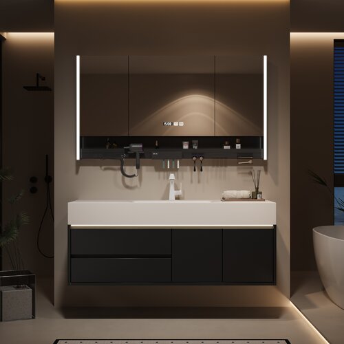 2026新款轻奢热弯一体盆浴室柜