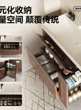 中古风浴室柜鎏金石一体海洋盆卫生间洗漱台洗手池洗脸盆柜组合