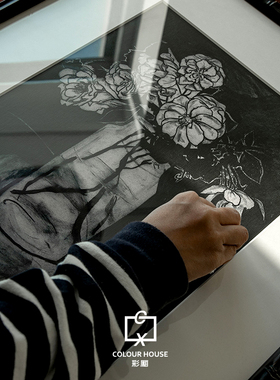 彩厢画廊黑色实木框组合画复古雕花框组合中古法式风格挂画
