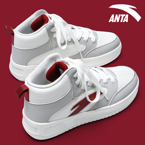 安踏高帮板鞋女厚底增高小白鞋