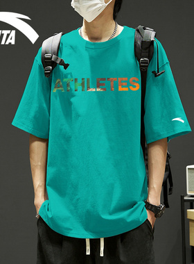 安踏短袖T恤男2026夏季新款青少年潮流半袖宽松薄款男士绿色上衣