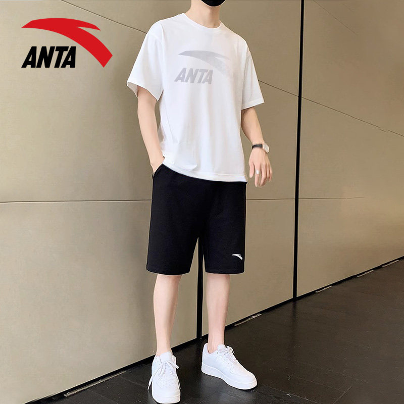 ANTA 스포츠 정장 남자 2024 새로운 여름 반팔 티셔츠 반바지 청소년 및 학생 유행 여름 옷