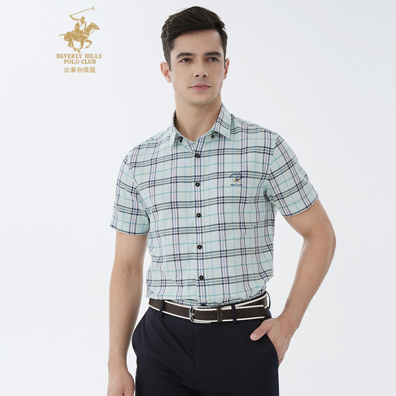 比华利保罗短袖衬衣格纹新款