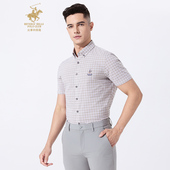 短袖 衬衫 新款 轻商务浅卡其格纹男士 舒适透气 比华利保罗25夏季