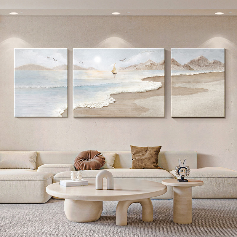 一帆风顺客厅装饰画简约现代沙发背景墙挂画抽象高级感三联画壁画,家居饰品,现代装饰画,淘宝优惠券,粉丝福利购,淘宝优惠卷
