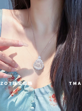 高冰透玉髓佛公项链女冰种