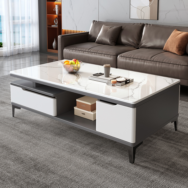 实木岩板茶几桌子客厅家用小户型轻奢高级感现代简约玻璃极简茶台