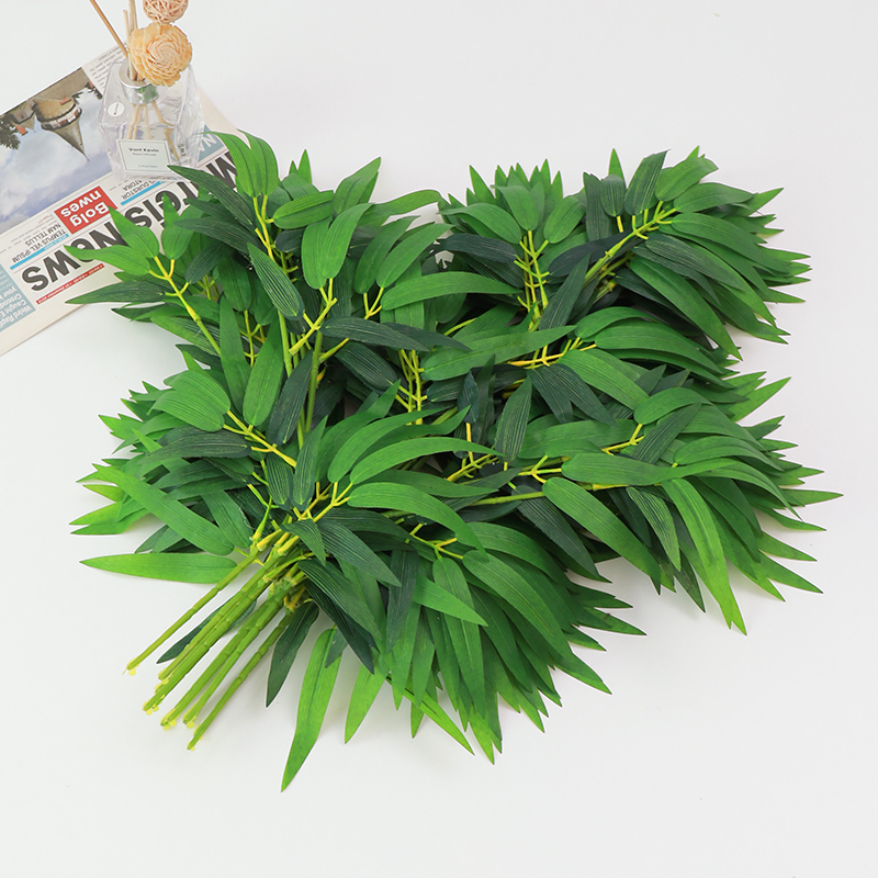 防火阻燃彷真绿色植物竹子假树叶绿叶商场工程造景装饰塑料树枝植