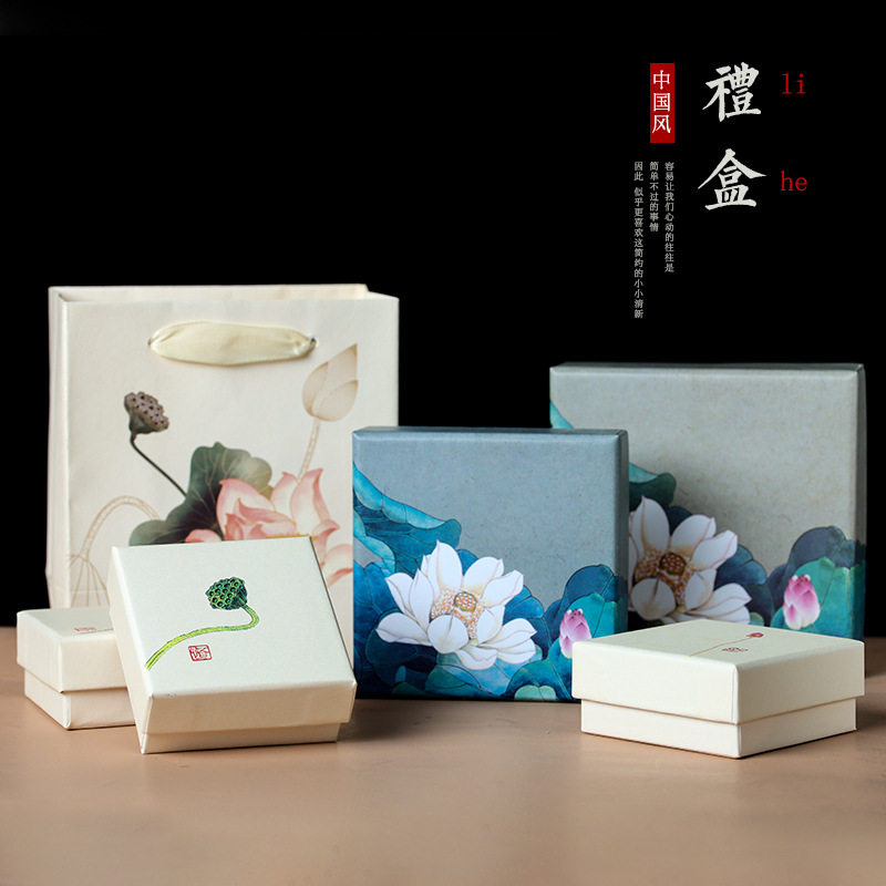 中国风礼品盒天地盖戒指手链饰品包装盒莲花设计白手套送礼,饰品/流行首饰/时尚饰品新,首饰盒,淘宝优惠券,粉丝福利购,淘宝优惠卷