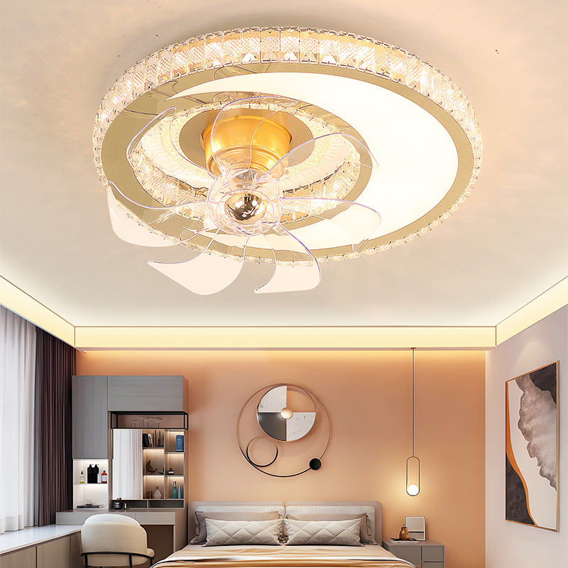 卧室风扇灯2025新款简约现代轻奢流行智能风扇一体房间水晶吸顶灯