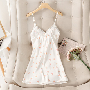 印花吊带家居服睡衣 冰丝绸年新款 2026网红睡裙女夏季 薄款