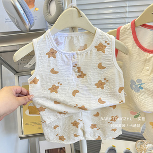 韩版 短裤 家居服夏季 睡衣宝宝大童无袖 男女童短裤 2026儿童背心套装