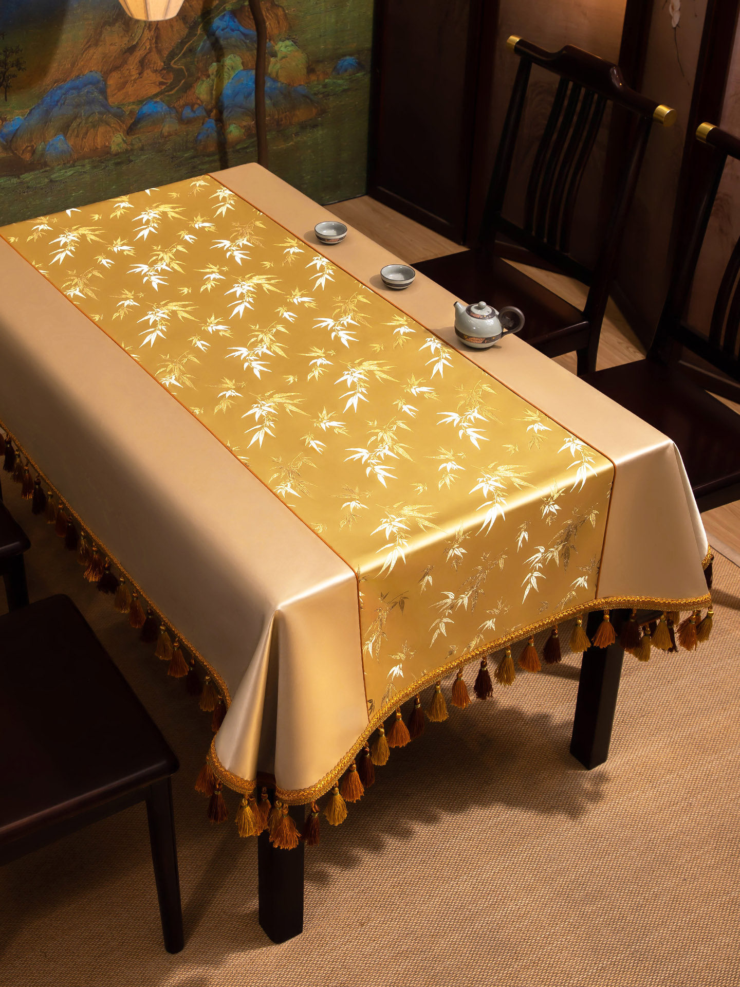 新中式餐桌布长方形中国风布艺桌垫茶几桌布茶台布家用客厅正方形