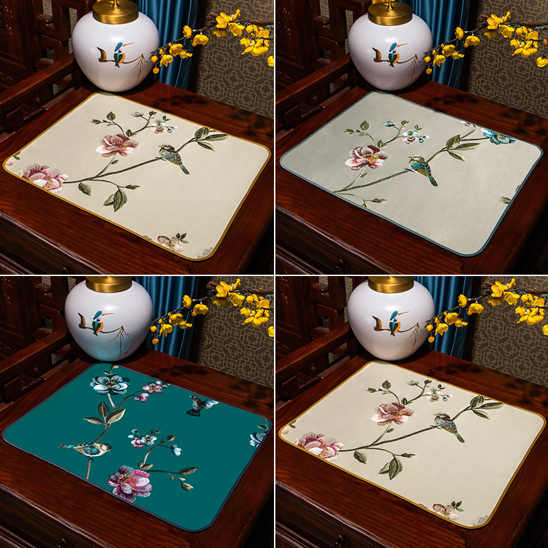 欧式高档布艺刺绣托盘小方巾餐垫