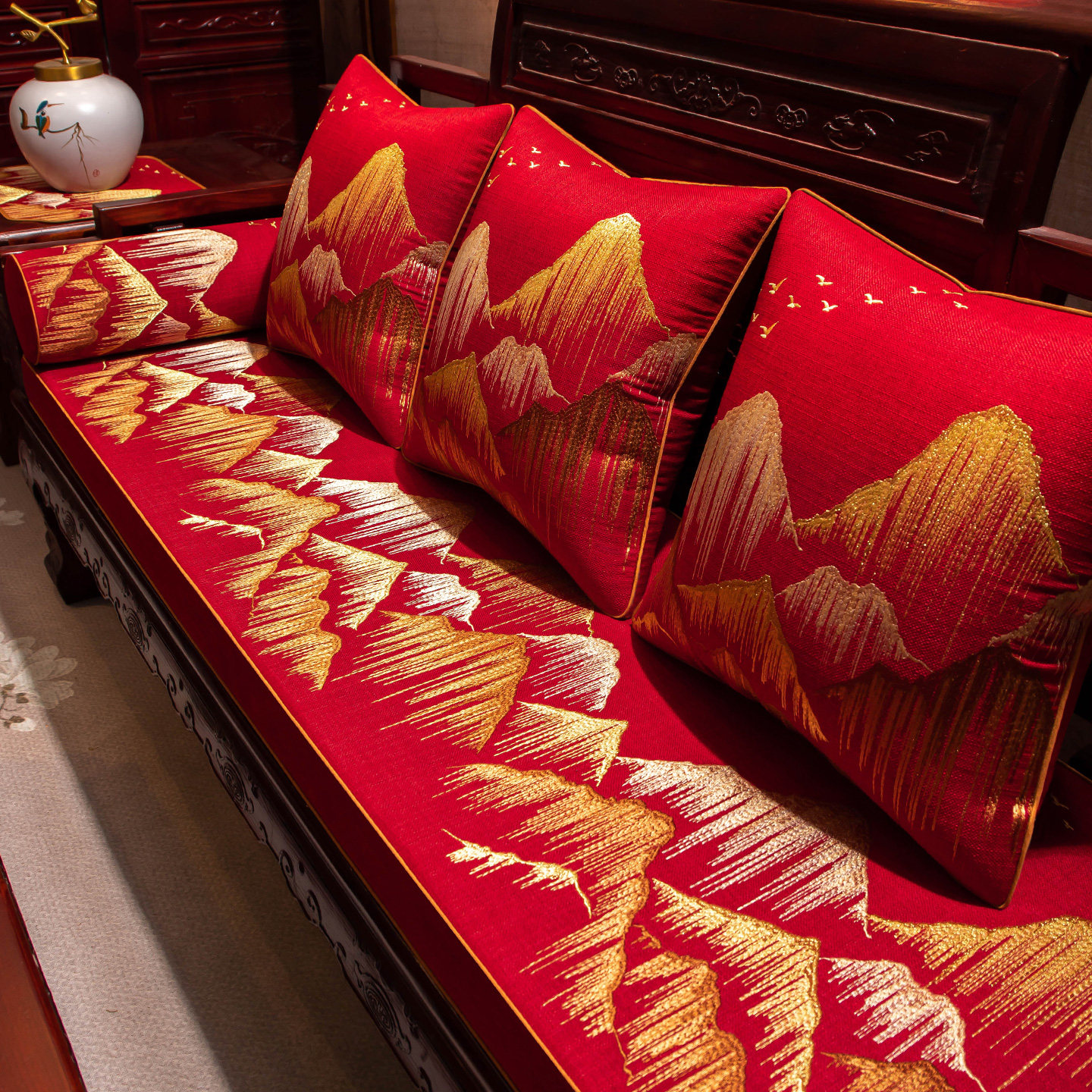 中式红木沙发坐垫高档罗汉床五件套垫子套罩实木沙发垫四季款坐垫,居家布艺,椅垫,淘宝优惠券,粉丝福利购,淘宝优惠卷